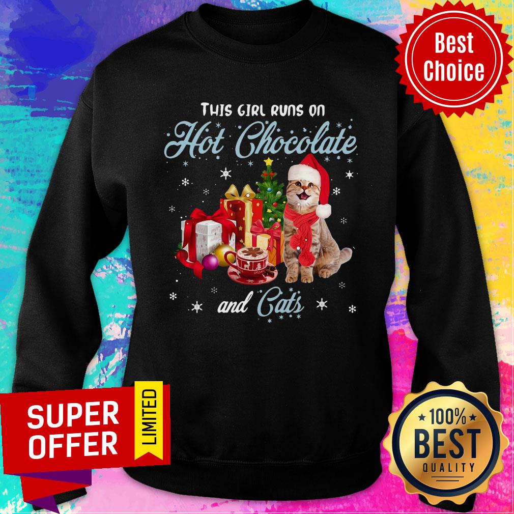 Awesome This Girl Runs On Hot Chocolate And Cats Christmas Shirt - Image 5