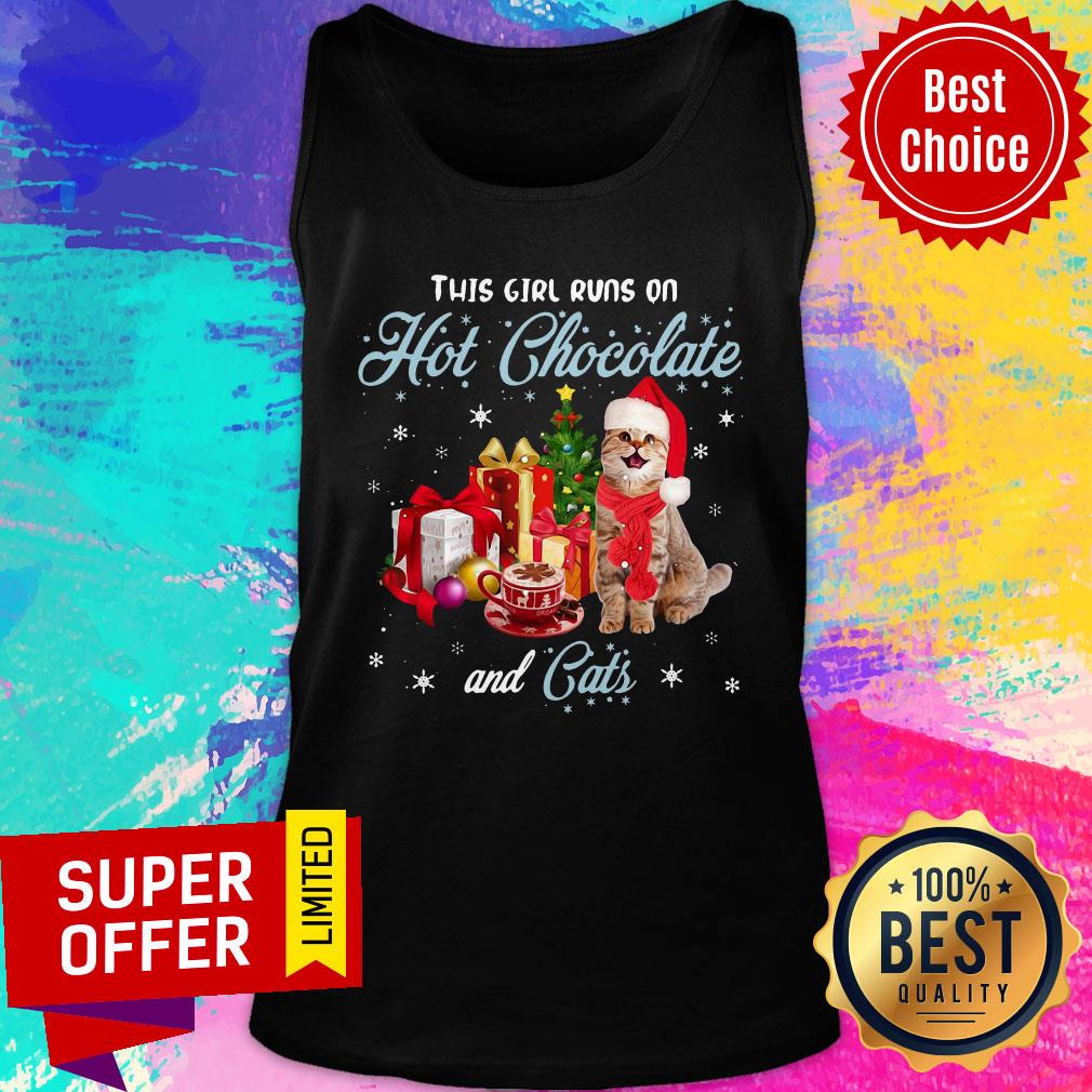 Awesome This Girl Runs On Hot Chocolate And Cats Christmas Shirt - Image 4