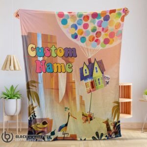 Awesome Cute Disney Pixar Up With Our Balloons And Sky With House Movie Blanket Customize Blanket