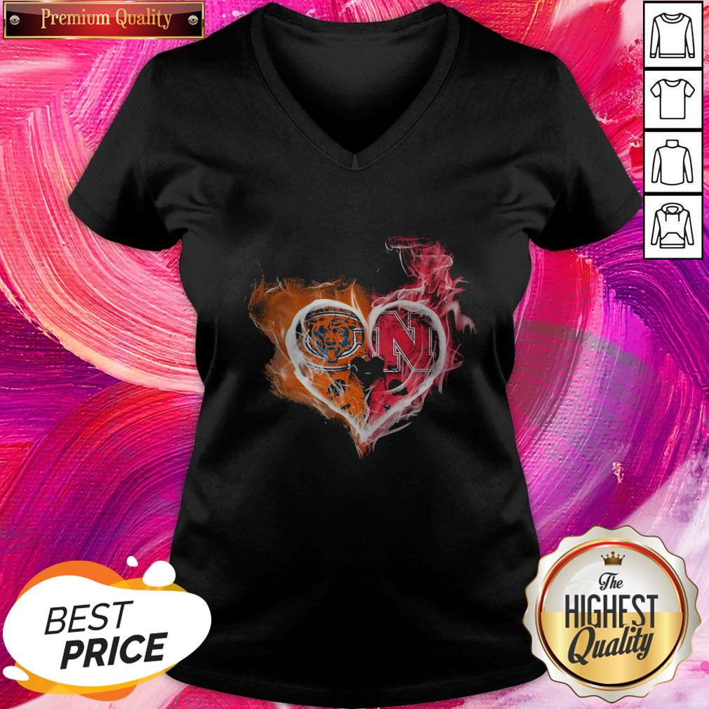 Chicago Bears And Nebraska Cornhuskers Heart Fire Official Perfect Shirt - Image 4