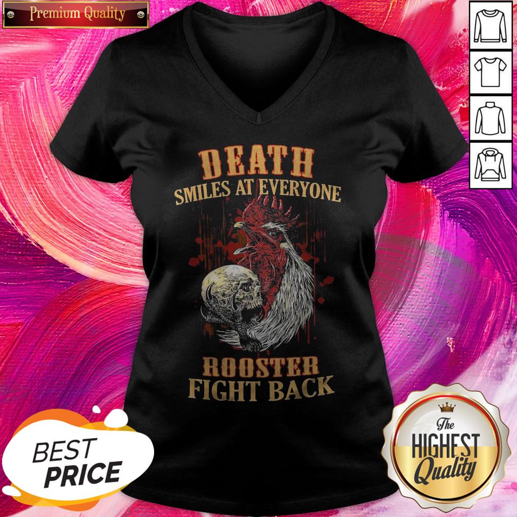Pro Chicken Hug Skull Death Smiles At Everyone Rooster Fight Back Shirt - Image 2