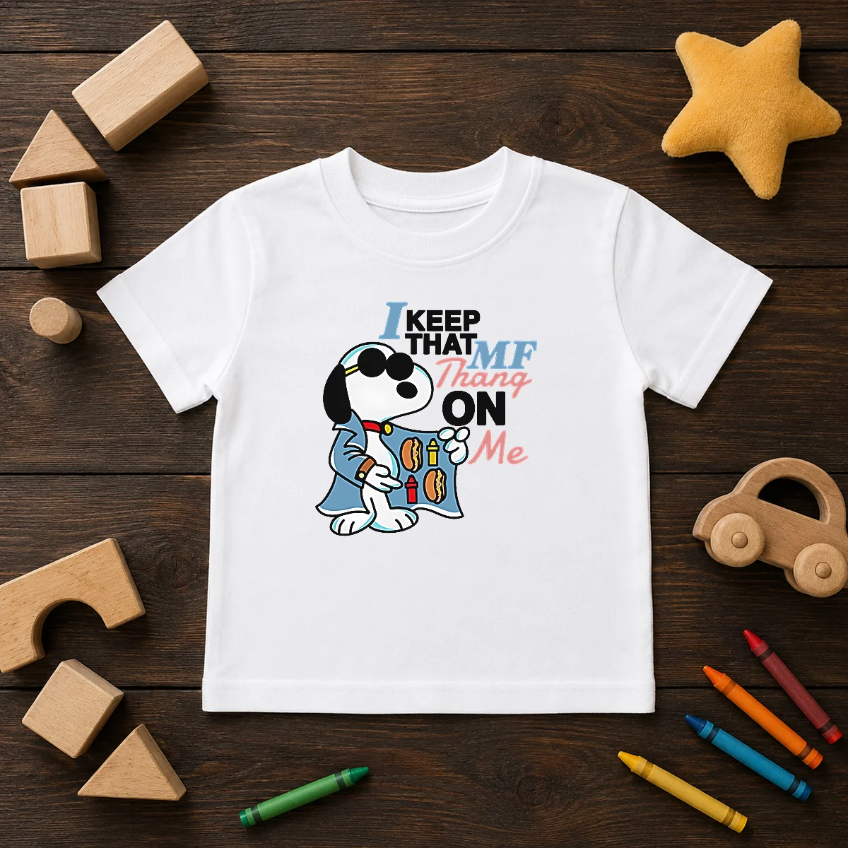 Funny Snoopy Peanuts I Keep That MF Thang On Me Hot Dog Mustard Ketchup Shirt - Image 9
