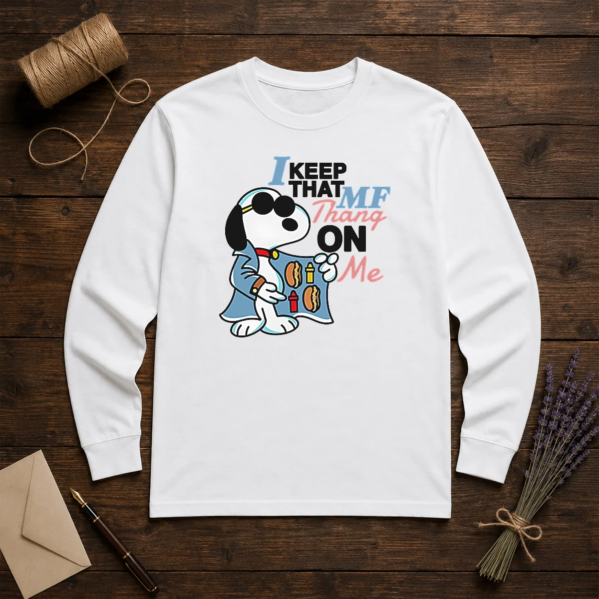Funny Snoopy Peanuts I Keep That MF Thang On Me Hot Dog Mustard Ketchup Shirt - Image 5