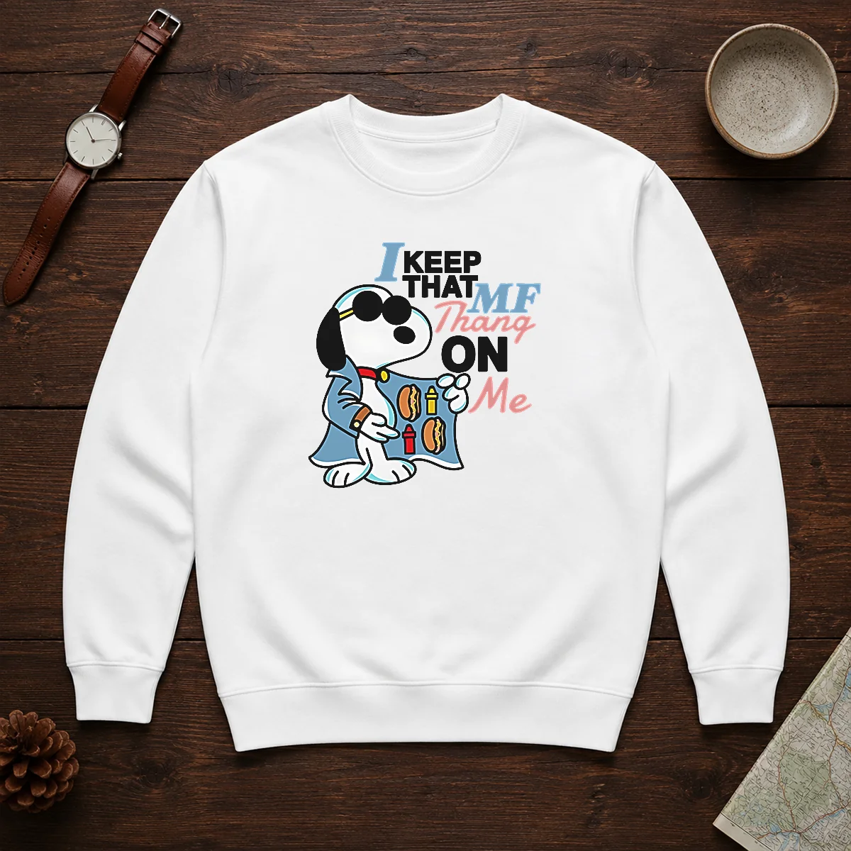 Funny Snoopy Peanuts I Keep That MF Thang On Me Hot Dog Mustard Ketchup Shirt - Image 7