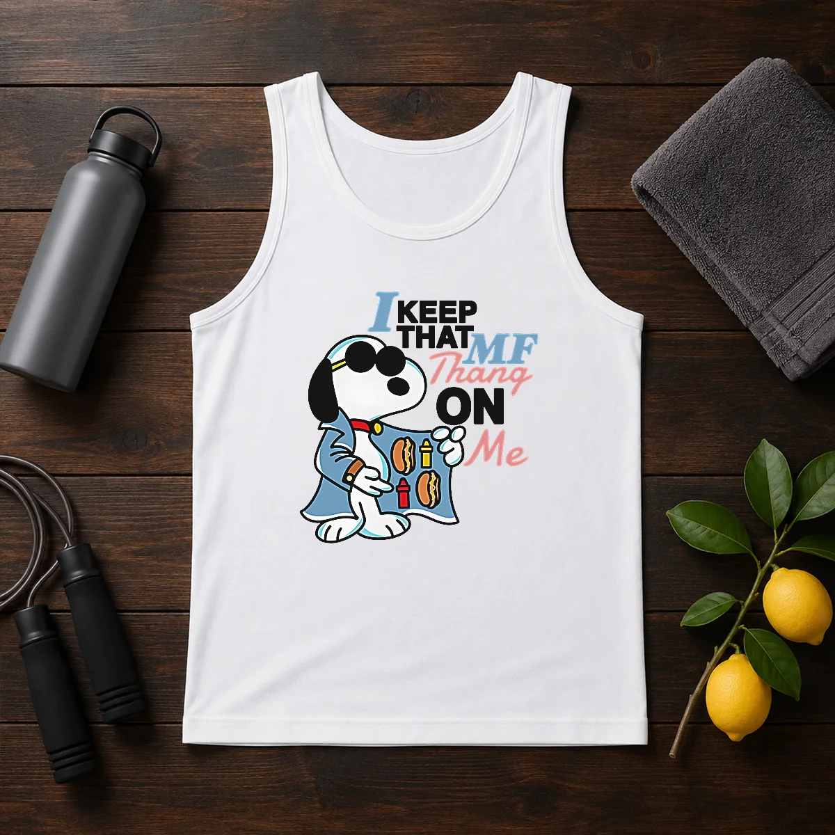 Funny Snoopy Peanuts I Keep That MF Thang On Me Hot Dog Mustard Ketchup Shirt - Image 3