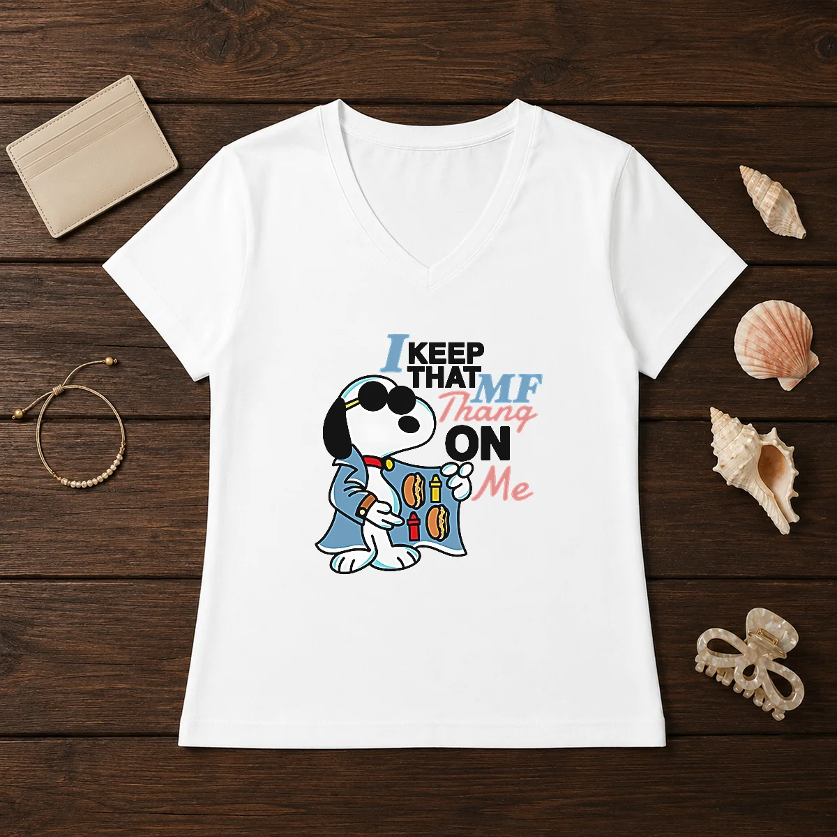 Funny Snoopy Peanuts I Keep That MF Thang On Me Hot Dog Mustard Ketchup Shirt - Image 2