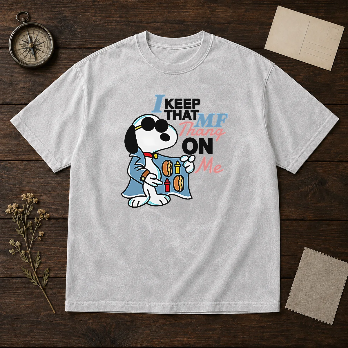 Funny Snoopy Peanuts I Keep That MF Thang On Me Hot Dog Mustard Ketchup Shirt - Image 8