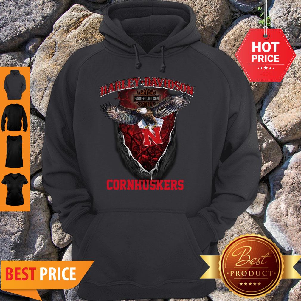 Awesome Eagle Harley Davidson Nebraska Cornhuskers Shirt - Image 2