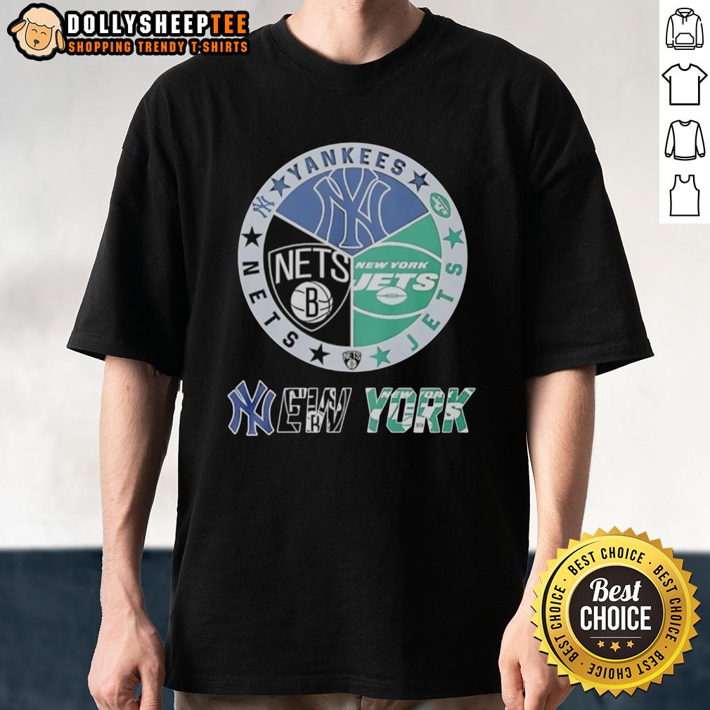Nice New York Jets New York Nets New York Yankees Mashup Logo T-Shirt