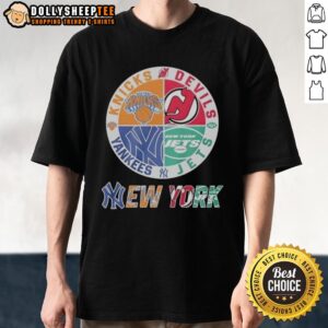 Nice New York Knicks New Jersey Devils York Yankees New York Jets Mashup Logo T-Shirt
