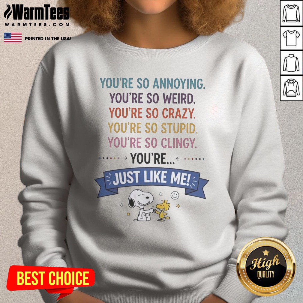 Good Snoopy And Woodstock You'Re So Annoying You'Re So Weird You'Re So Crazy You'Re So Stupid Shirt - Image 3