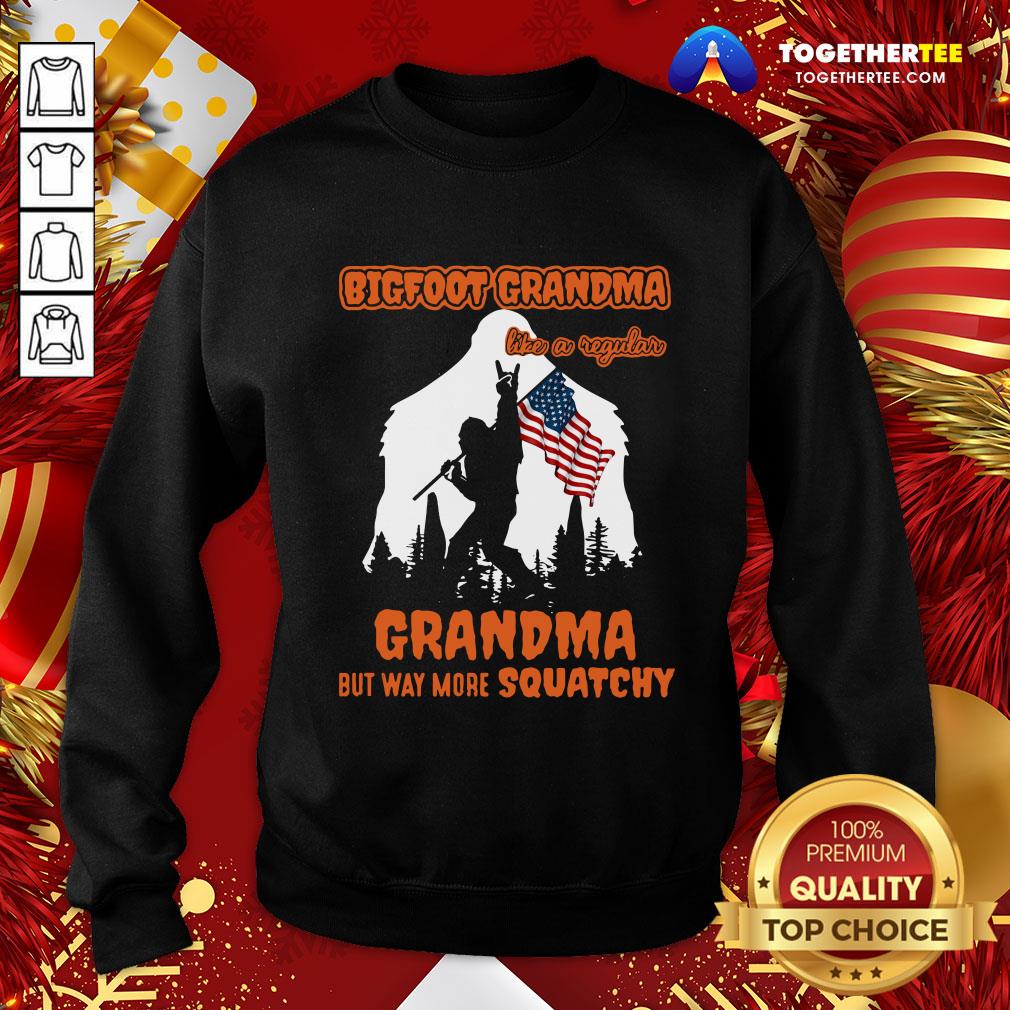Hot Bigfoot Rock And Roll Grandma Like A Regular Grandma But Way More Squatchy American Flag Shirt - Image 4