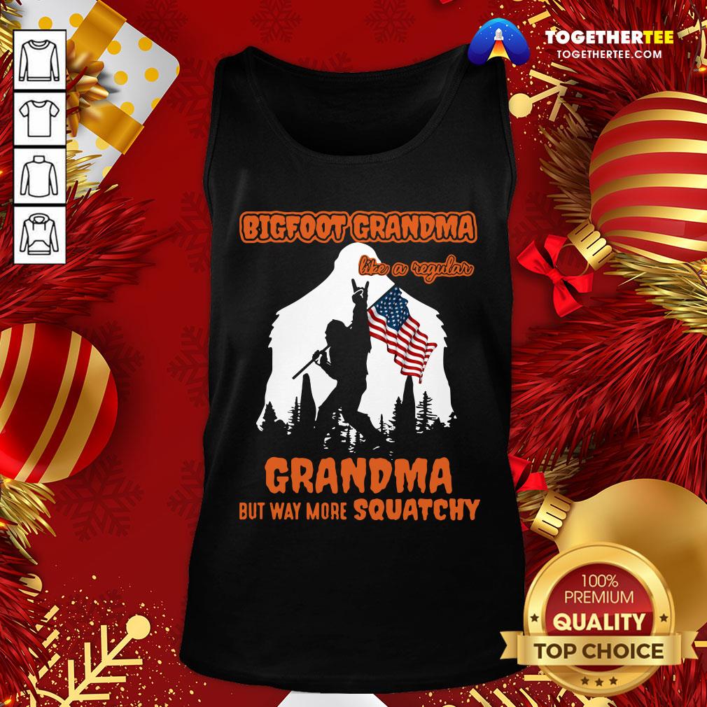 Hot Bigfoot Rock And Roll Grandma Like A Regular Grandma But Way More Squatchy American Flag Shirt - Image 3