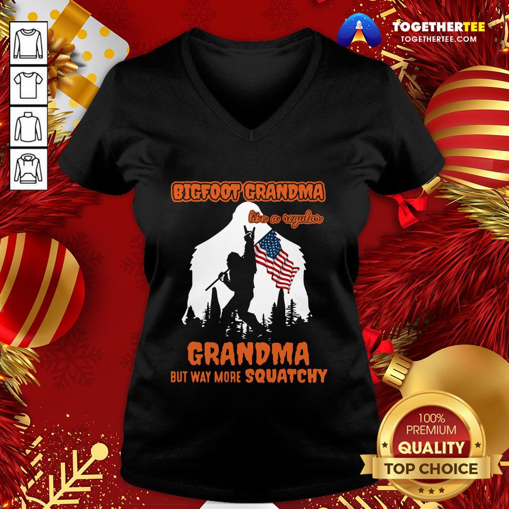 Hot Bigfoot Rock And Roll Grandma Like A Regular Grandma But Way More Squatchy American Flag Shirt - Image 2