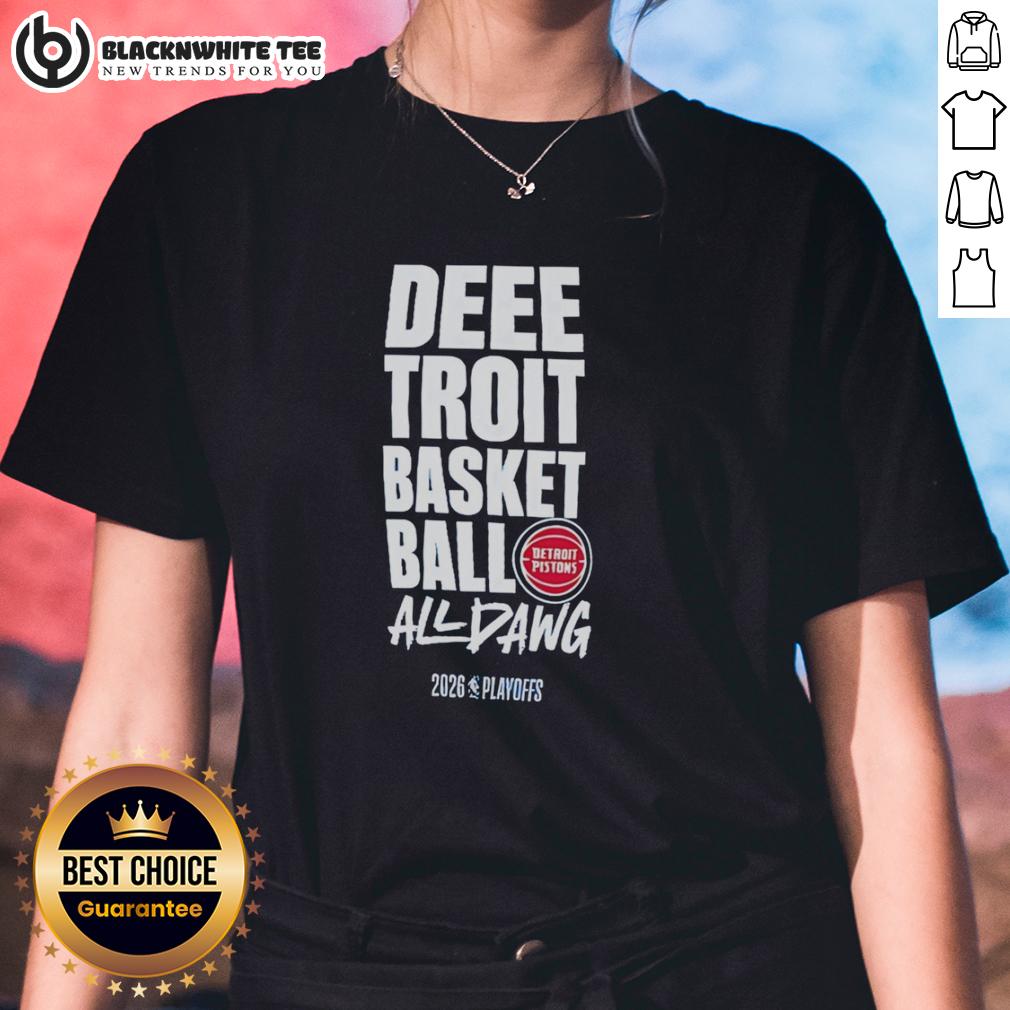 Awesome Detroit Pistons Dee Troit Bassketball All Dawg 2026 NBA Playoffs Logo T-Shirt - Image 3