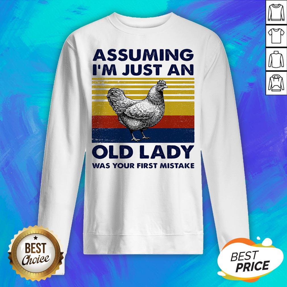 Chicken Assuming I'm Just An Old Lady Was Your First Mistake Vintage Retro Shirt - Image 2