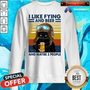 Alternative view of Funny Cat Pilot Flying Beer And 3 People Vintage Retro Shirt