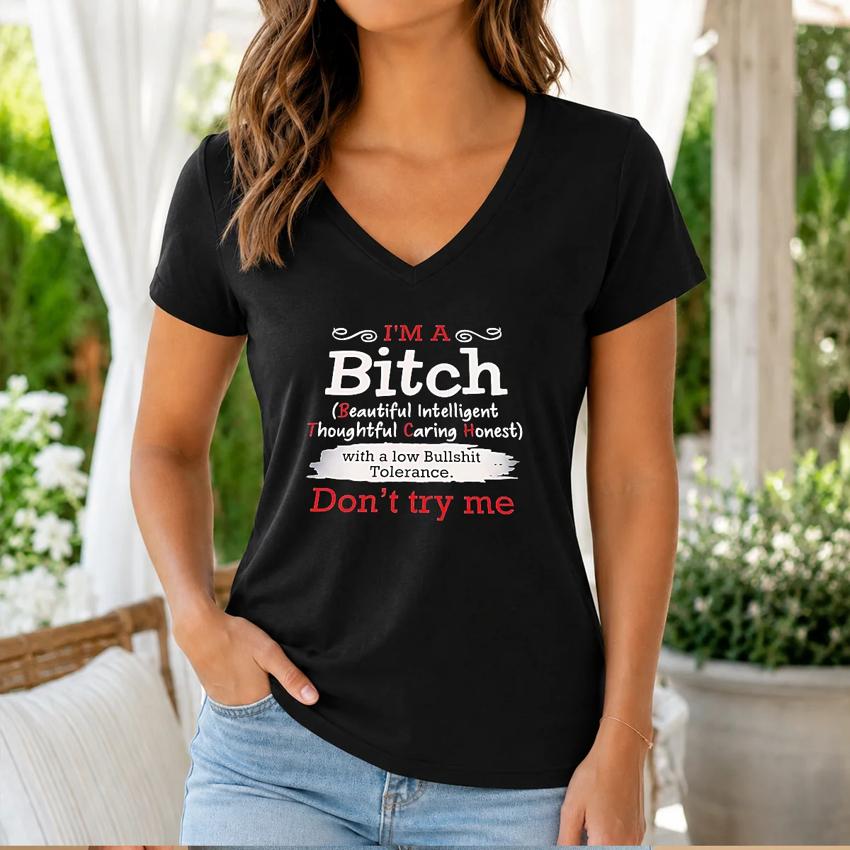 Funny I'M A Bitch Beautiful Intelligent Thoughtful Caring Honest With A Low Bullshit Tolerance Shirt - Image 2