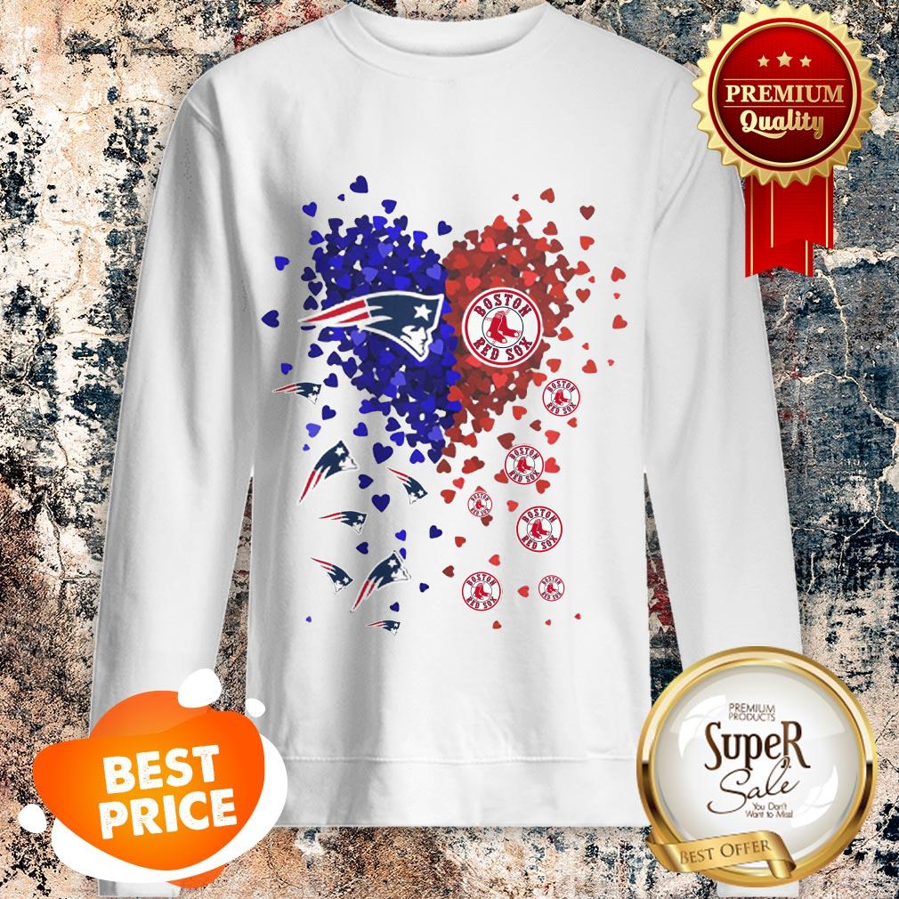 Nice Love New England Patriots Boston Red Sox Logo Tiny Hearts Shape Shirt - Image 4