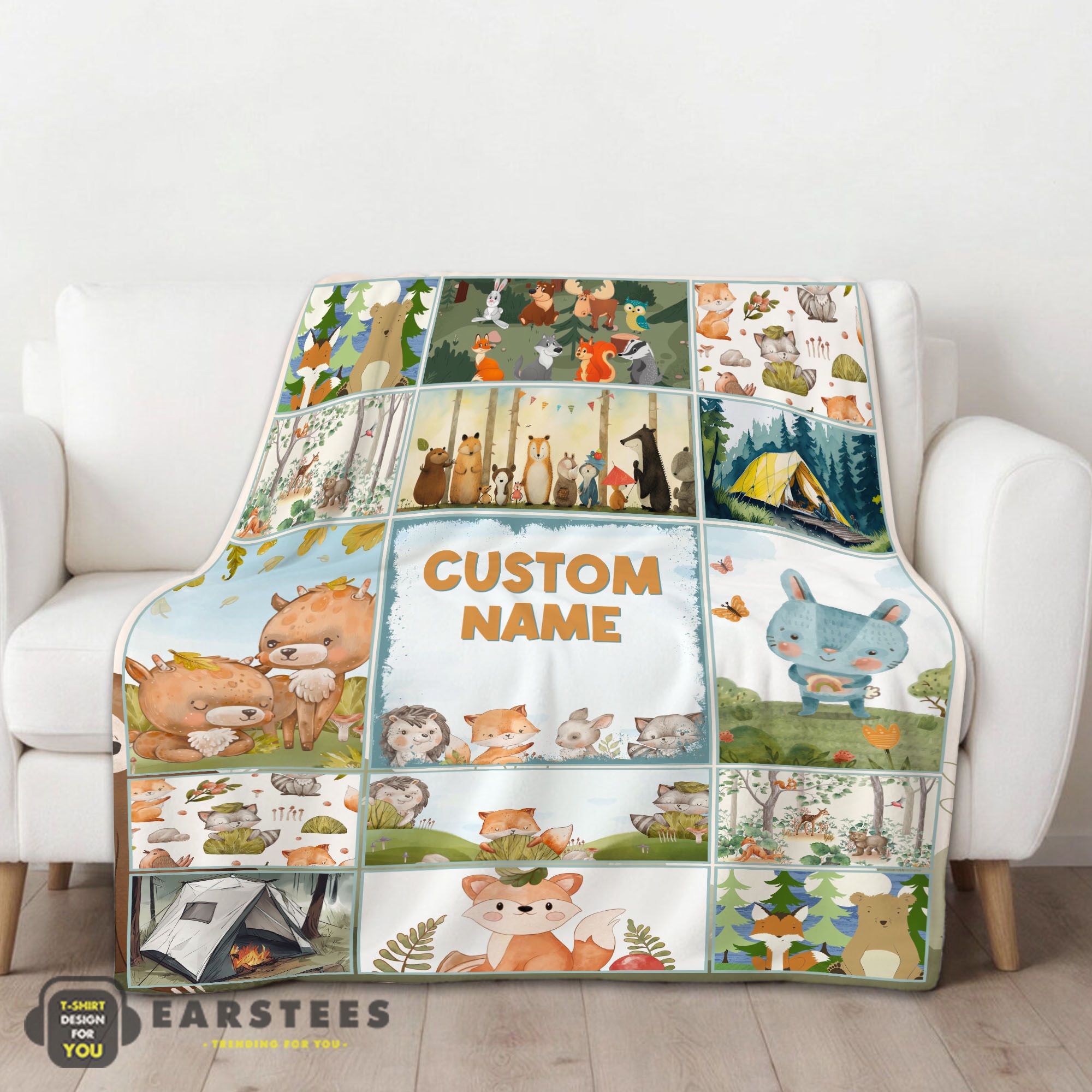 Good Cute Forest Animals Collage Whimsical Blanket Fleece Customized Blanket - Image 2