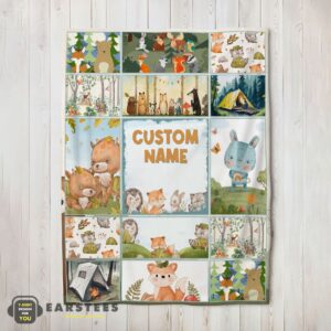 Good Cute Forest Animals Collage Whimsical Blanket Fleece Customized Blanket
