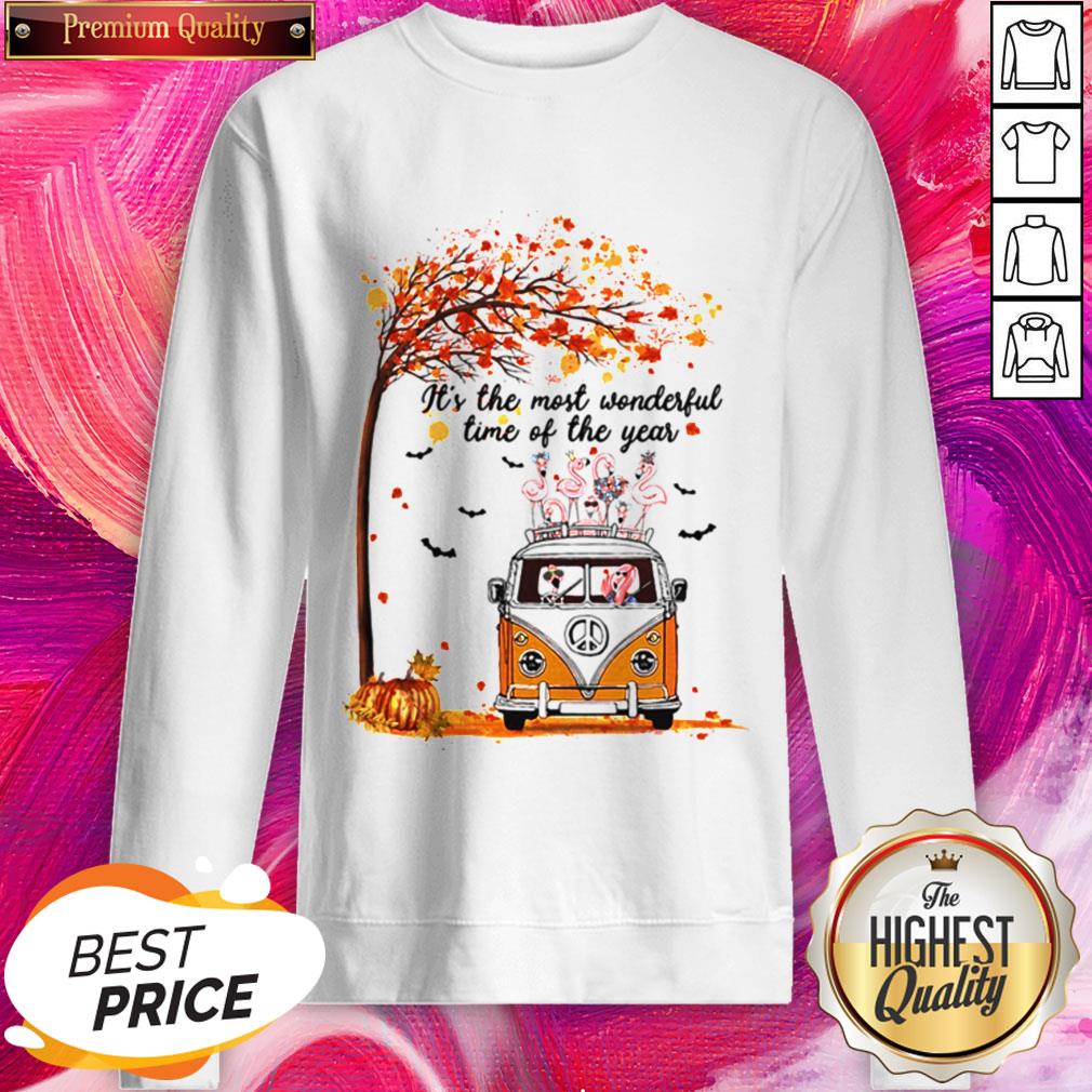Pro Hippie Car Flamingoes Its The Most Wonderful Time Of The Year Halloween Autumn Shirt - Image 4