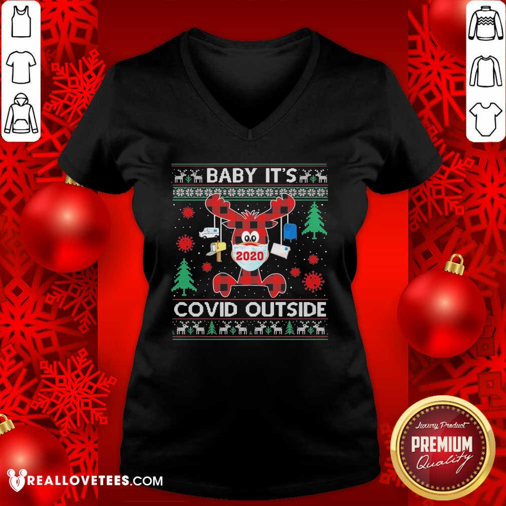 So Reindeer Face Mask 2020 Baby It’s Covid Outside Ugly Christmas Shirt - Image 5