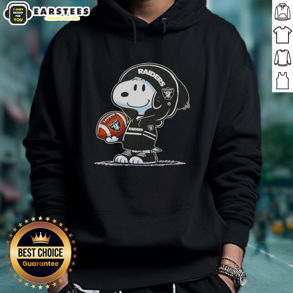 Cute Peanuts Snoopy Wearing Hoodie Las Vegas Raiders And Smilling At Fans T-Shirt - Image 2