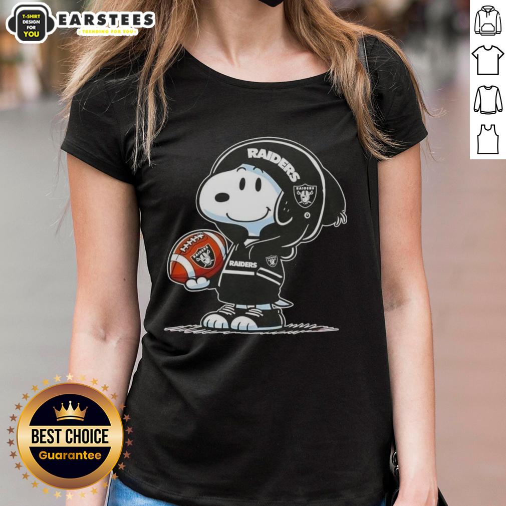 Cute Peanuts Snoopy Wearing Hoodie Las Vegas Raiders And Smilling At Fans T-Shirt - Image 3