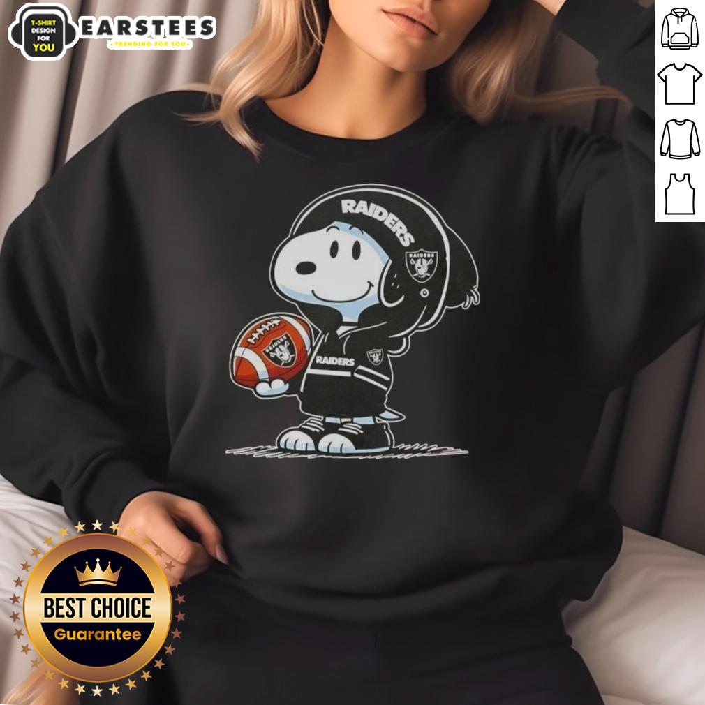 Cute Peanuts Snoopy Wearing Hoodie Las Vegas Raiders And Smilling At Fans T-Shirt - Image 5