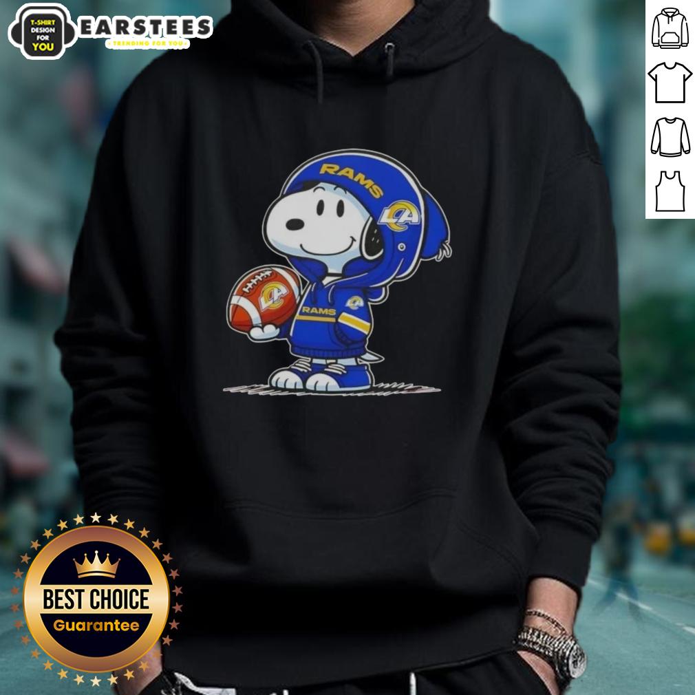 Cute Peanuts Snoopy Wearing Hoodie Los Angeles Rams And Smilling At Fans T-Shirt - Image 2