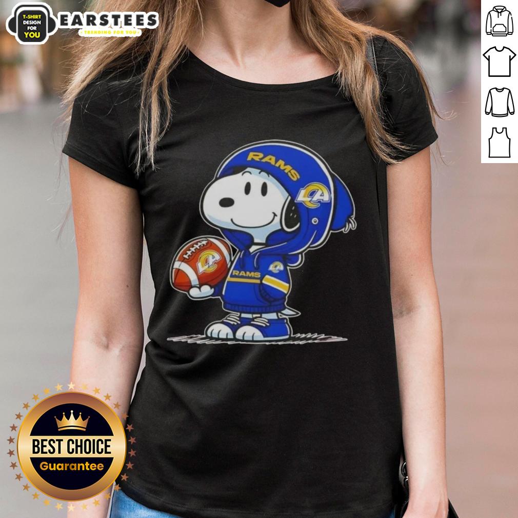 Cute Peanuts Snoopy Wearing Hoodie Los Angeles Rams And Smilling At Fans T-Shirt - Image 3