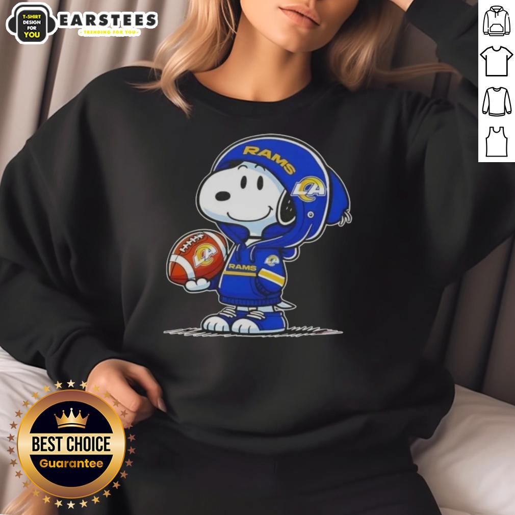 Cute Peanuts Snoopy Wearing Hoodie Los Angeles Rams And Smilling At Fans T-Shirt - Image 5