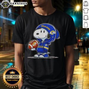 Cute Peanuts Snoopy Wearing Hoodie Los Angeles Rams And Smilling At Fans T-Shirt