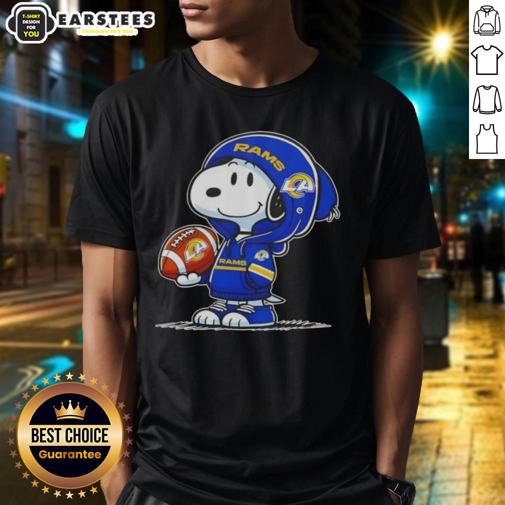 Cute Peanuts Snoopy Wearing Hoodie Los Angeles Rams And Smilling At Fans T-Shirt