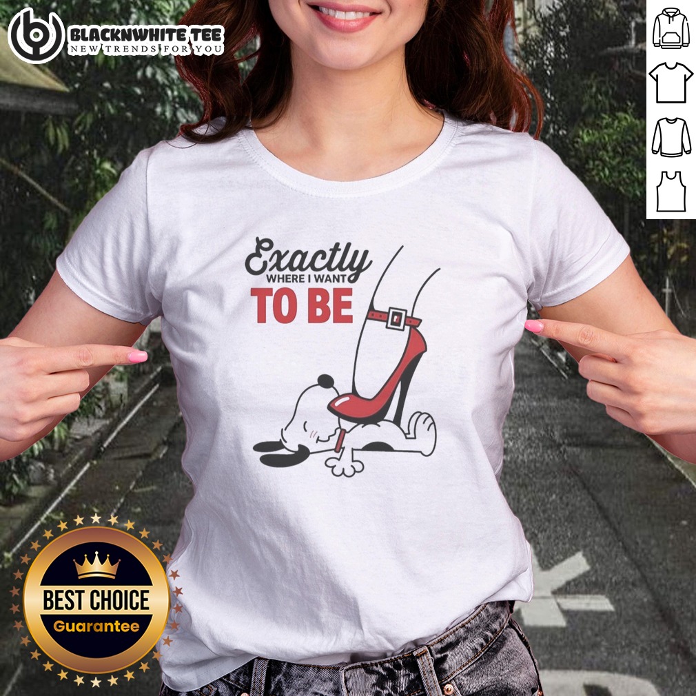 Pretty Cartoon Dog Red Heel Shoe Exactly To Be Where I Want To Be Shirt - Image 3