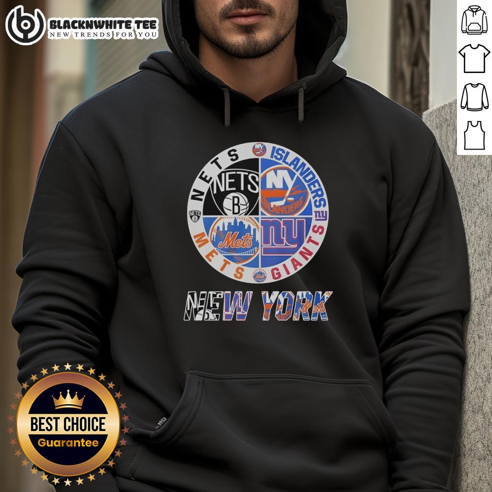 Official New York Nets New York Islanders New York Mets New York Giants Mashup Logo T-Shirt - Image 2