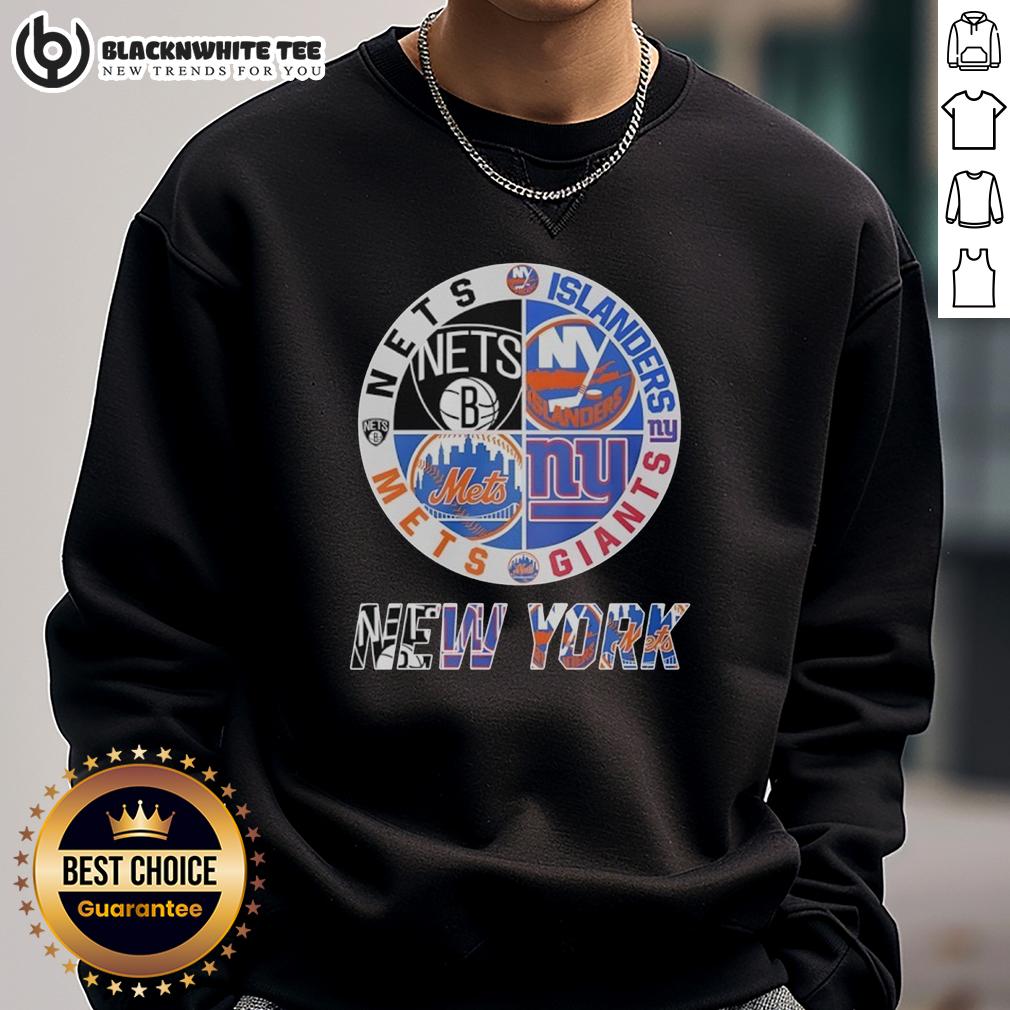 Official New York Nets New York Islanders New York Mets New York Giants Mashup Logo T-Shirt - Image 5