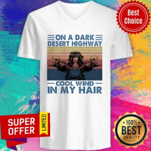 Alternative view of On A Dark Desert Highway Cool Wind In My Hair Biker Chick Vintage Shirt
