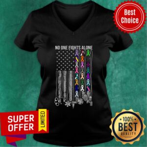 Alternative view of No One Fights Alone Cancer Awareness American Flag Shirt