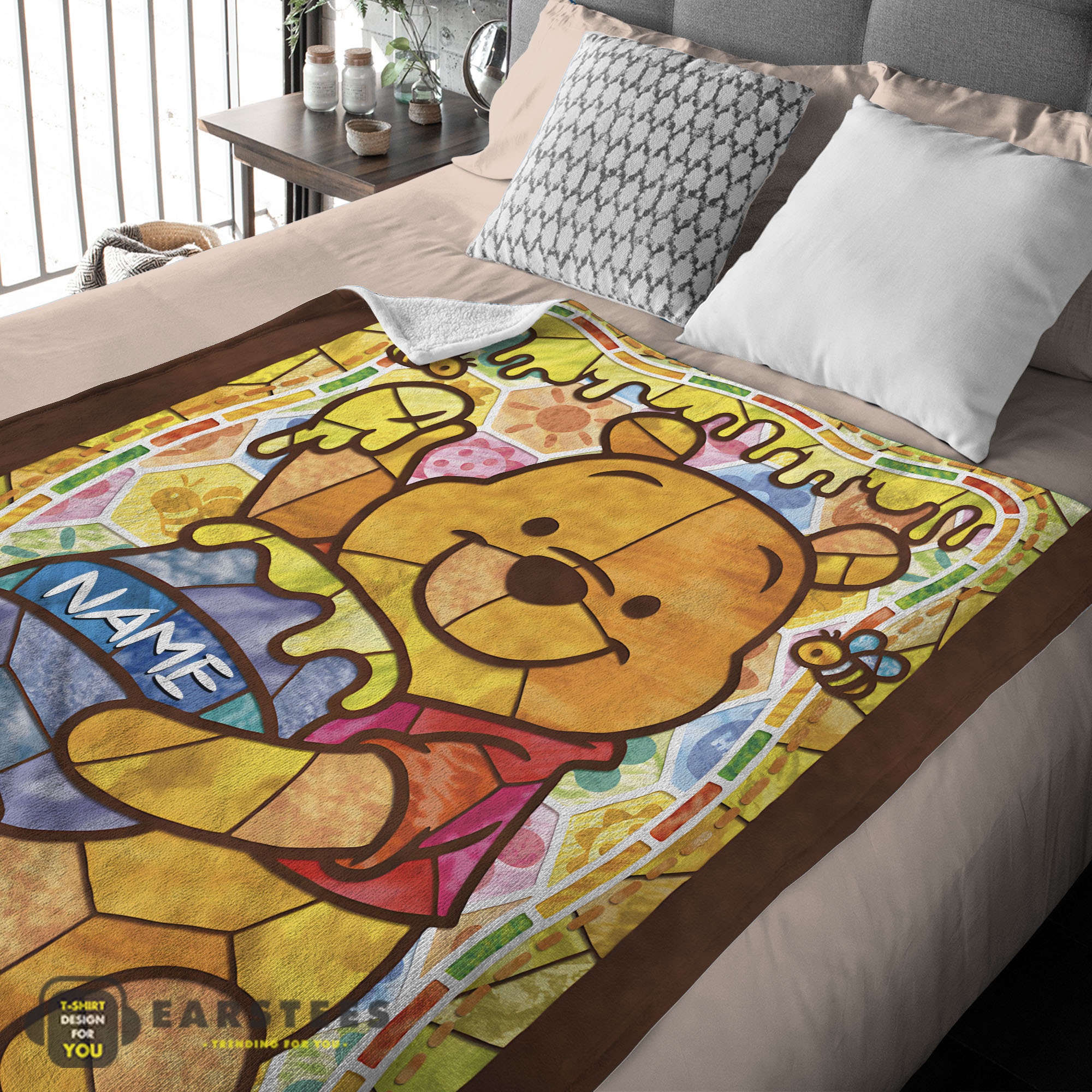 Good Disney Cartoon Winnie the Pooh With Jars of Honey Blanket – Customize Blanket - Image 2