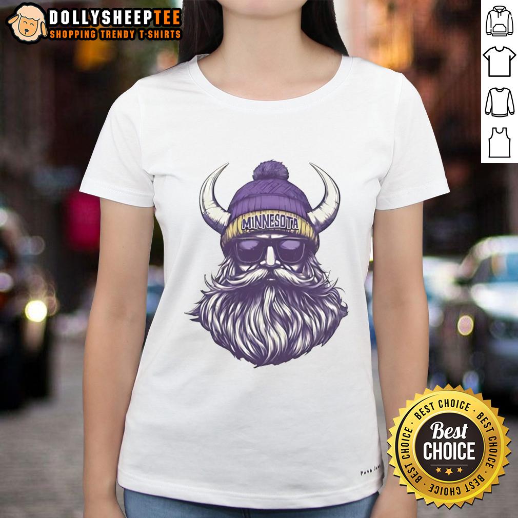 Original Minnesota Vikings Mascot Wearing A Beanie And Sunglasses T-Shirt - Image 3