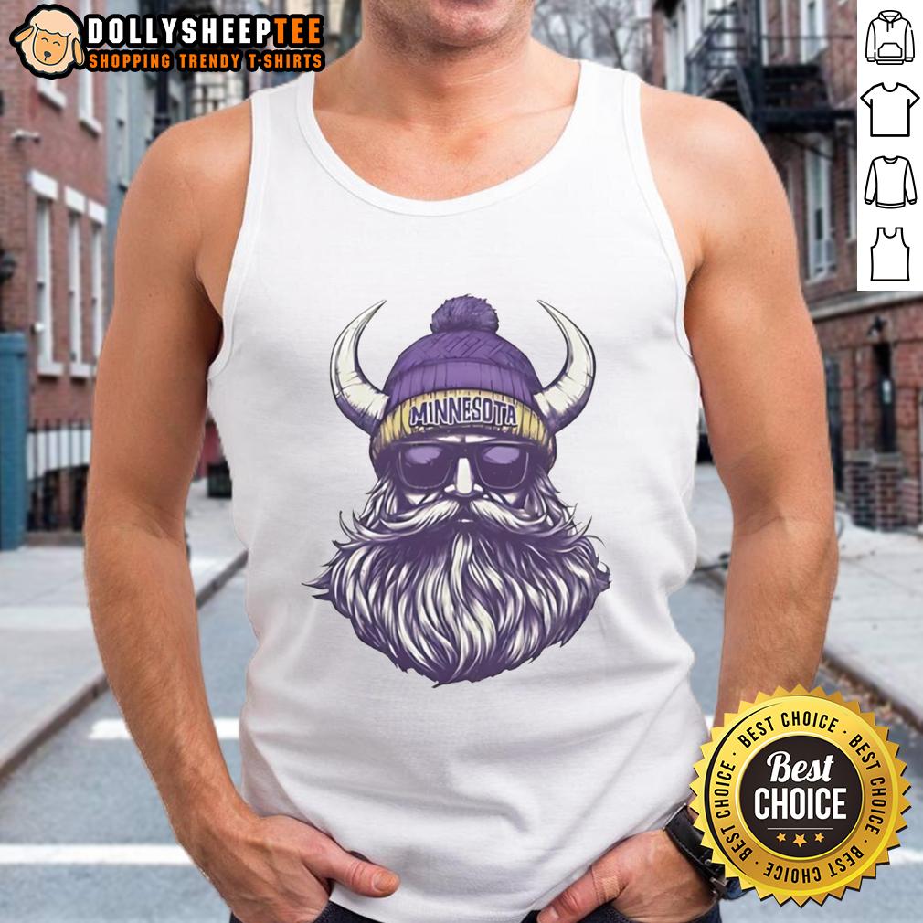 Original Minnesota Vikings Mascot Wearing A Beanie And Sunglasses T-Shirt - Image 4