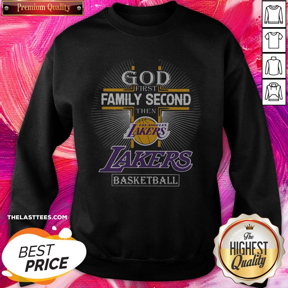 Top God First Family Second Then Lakers Basketball Shirt - Image 4
