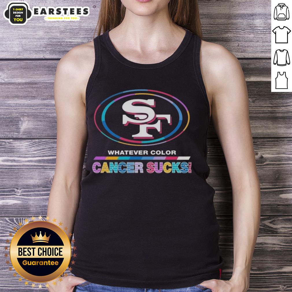 Awesome San Francisco 49ers Football Whatever Color Cancer Sucks Logo Colors T-Shirt - Image 3