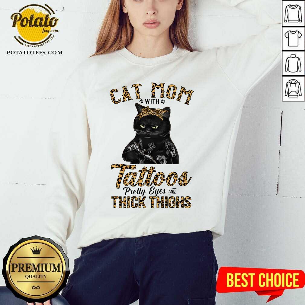 Black Cat Mom With Tattoos Pretty Eyes Thick Thighs Shirt - Image 4