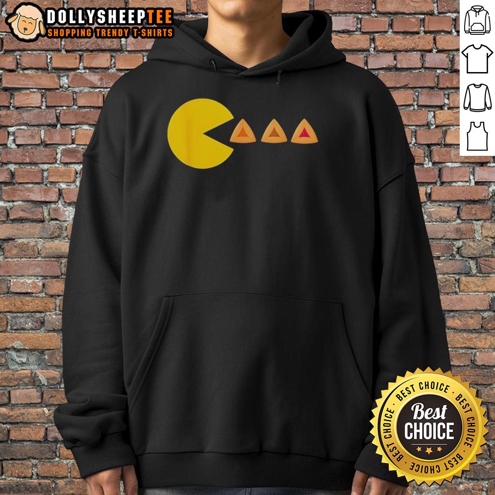Official Purim Costume Pacman Video Game Eating Hamantashen Jewish T-Shirt - Image 2