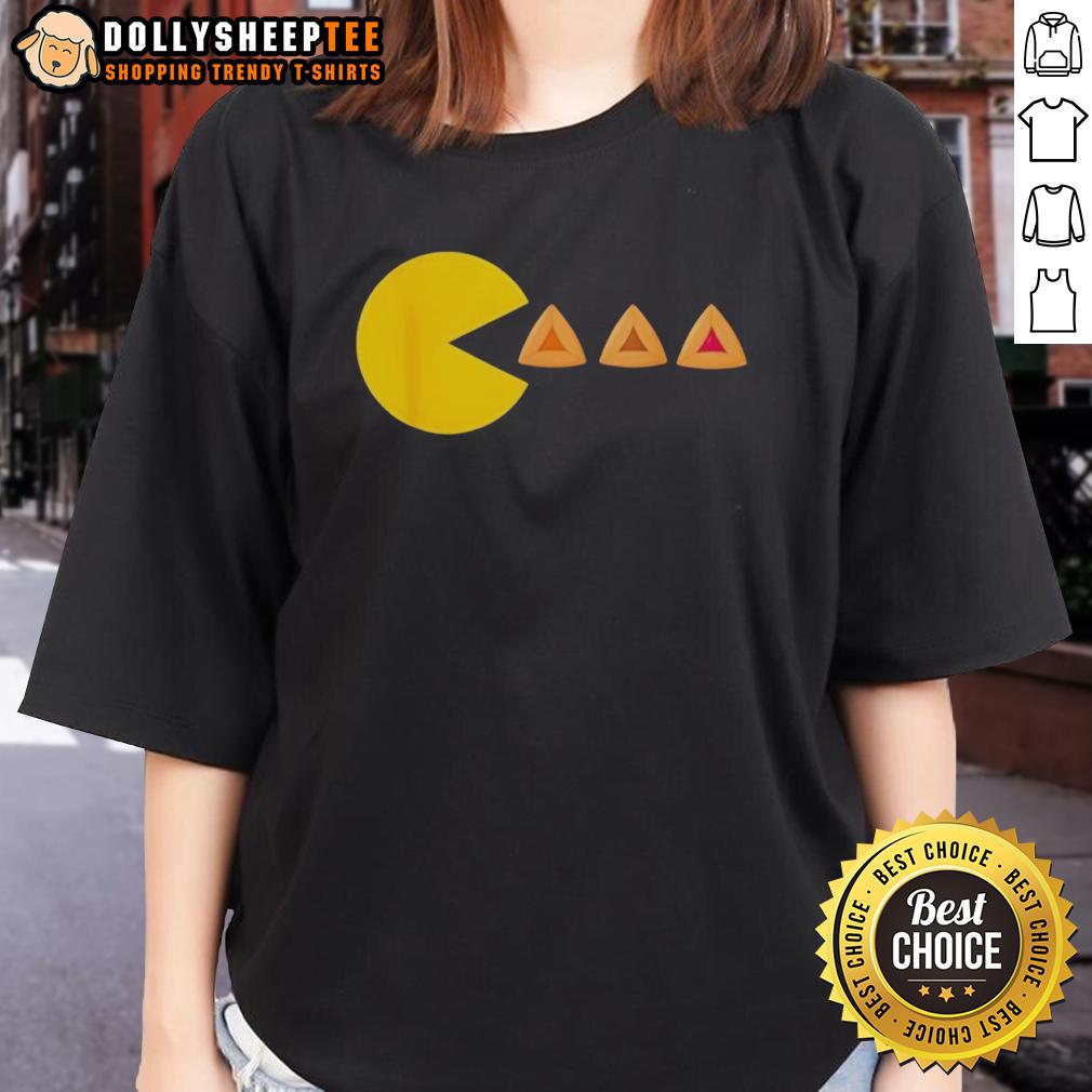 Official Purim Costume Pacman Video Game Eating Hamantashen Jewish T-Shirt - Image 3