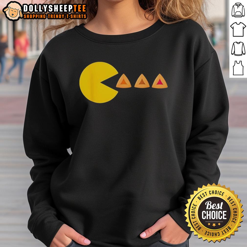Official Purim Costume Pacman Video Game Eating Hamantashen Jewish T-Shirt - Image 5