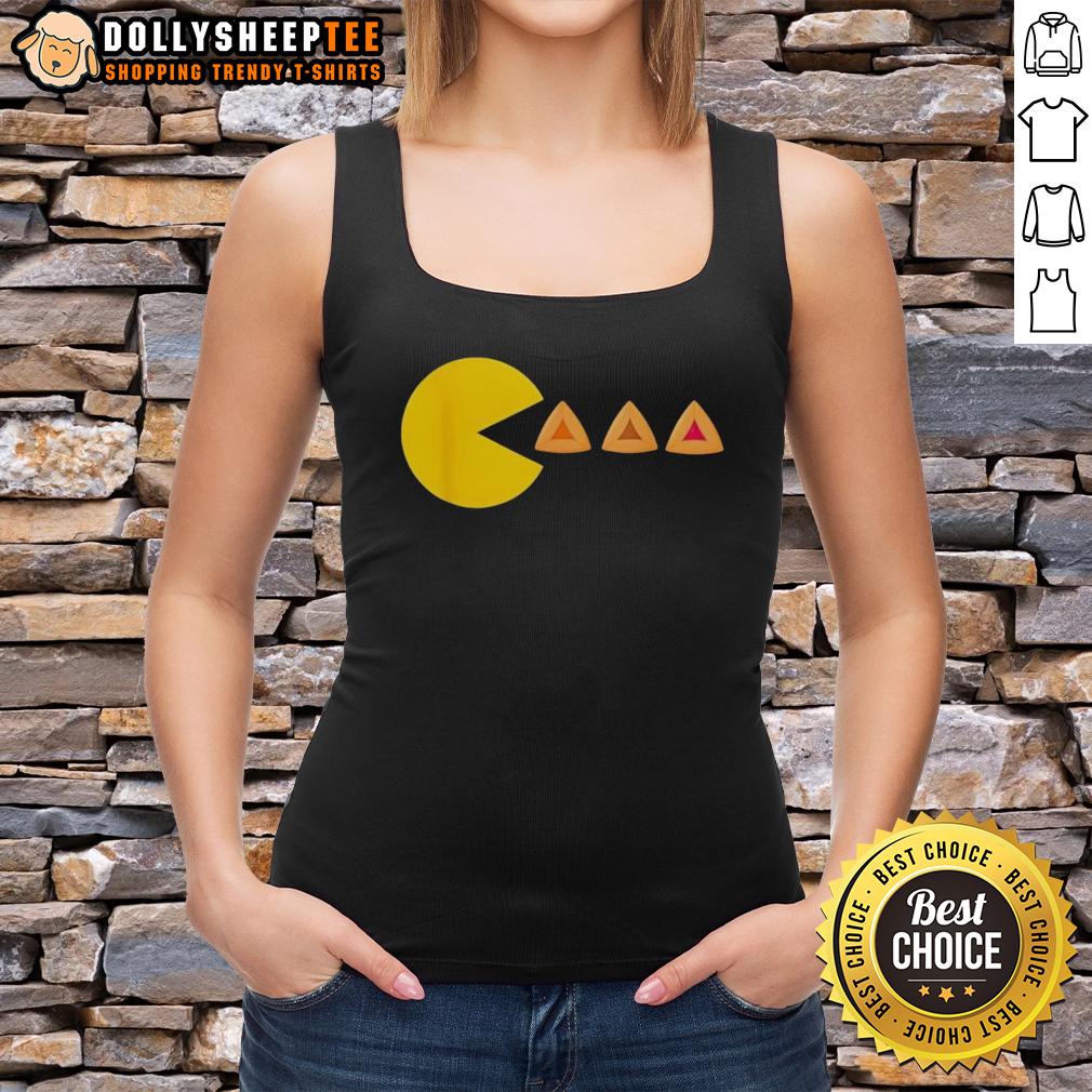 Official Purim Costume Pacman Video Game Eating Hamantashen Jewish T-Shirt - Image 4